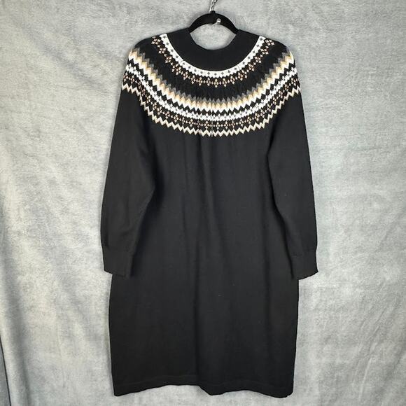 Talbots Dress Womens 2X Black Fair Isle Knit Sweater Long Sleeve Holiday Preppy - Picture 1 of 11